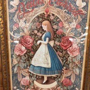 Alice in Blue Dress Floral Art Print